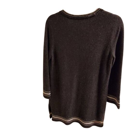 NEIMAN Marcus 100% cashmere beaded trim grey tunic size medium - Picture 2 of 7